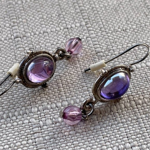Jewelry - Vintage Earring Silver Tone Purple Faux Stone Drop Down Earring Jewelry